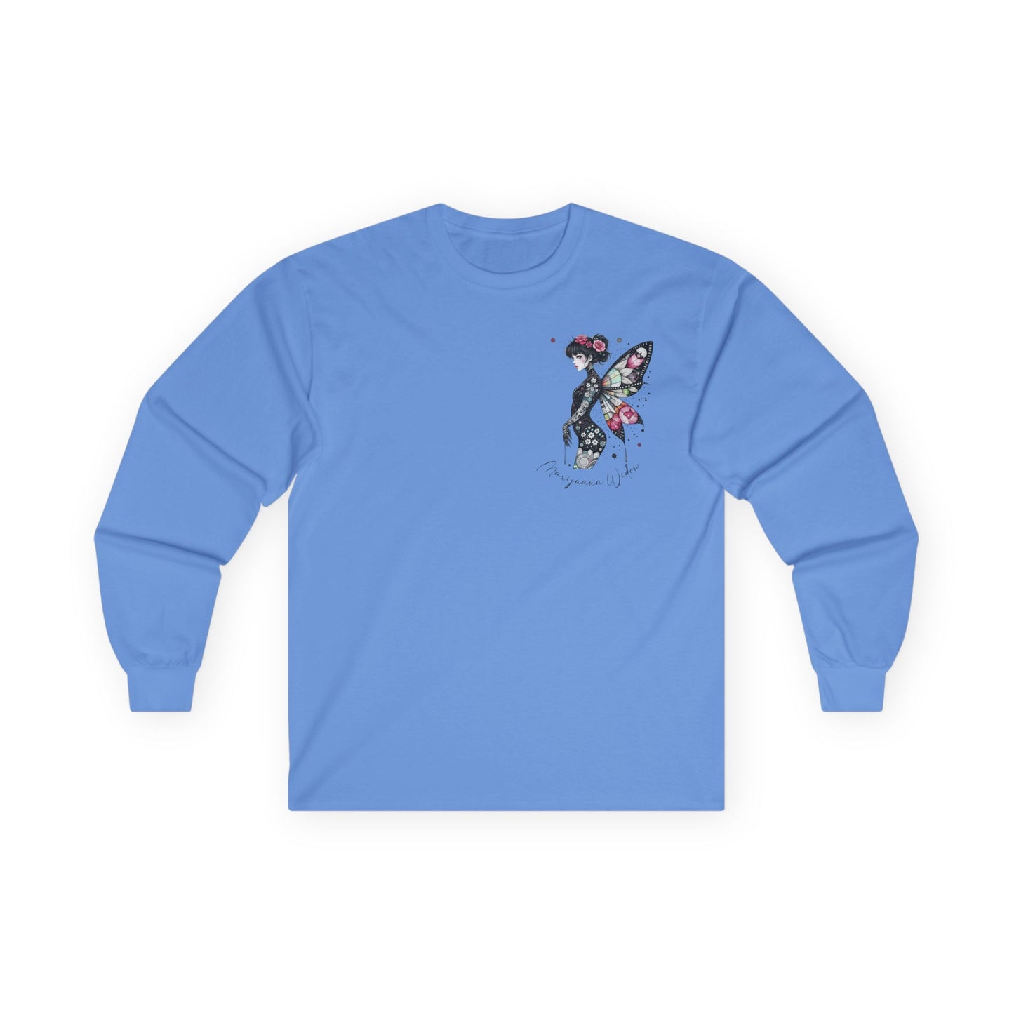 Dripping Ink - Fairy Butterfly Floral Long Sleeve Tee — Watercolor Wings - Front & Back Print Unisex Tee