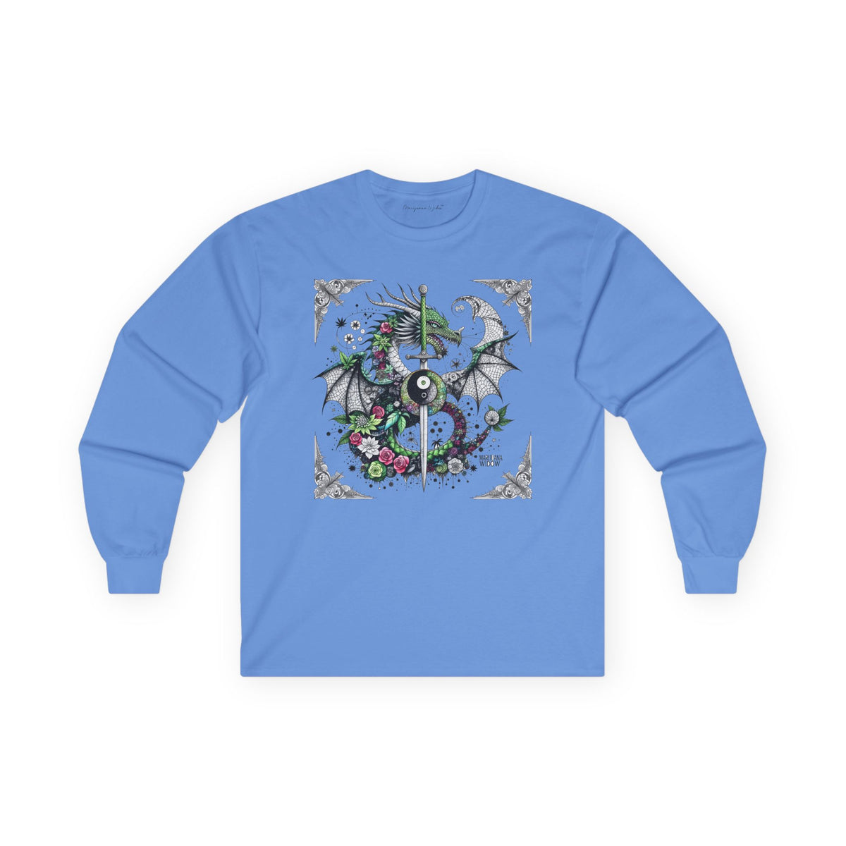 Dragon Slayer Long Sleeve Tee — Dragon with Sword Gothic Shirt - Marijuana Widow