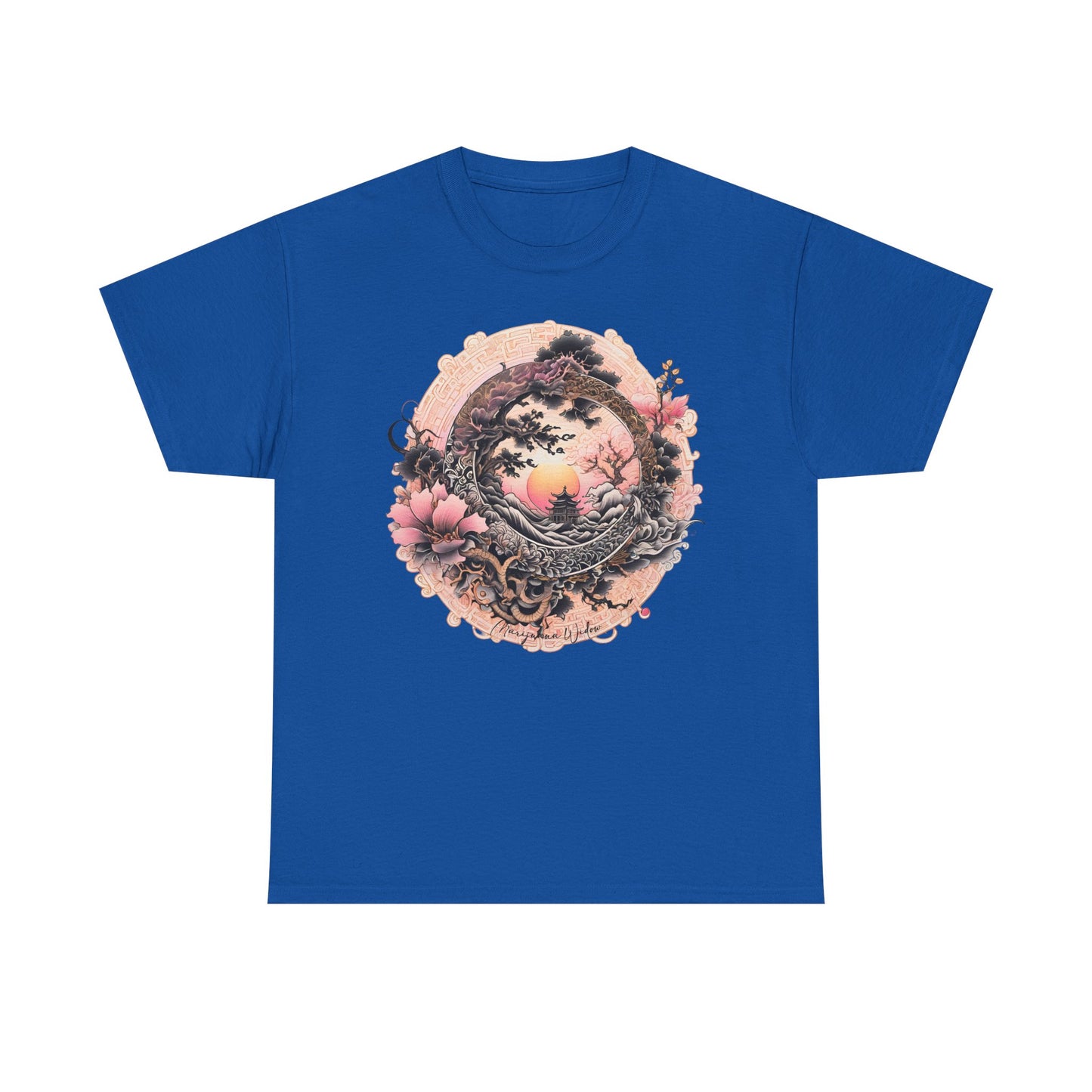 Sunset Pagoda — Vintage Pagoda with Cherry Blossoms - Unisex T-shirt