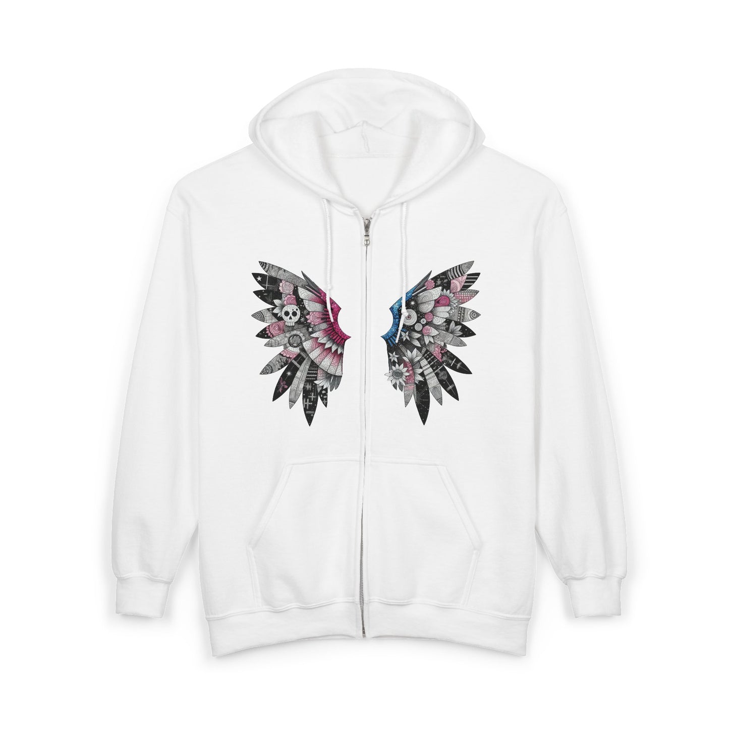 Angel Wings — Floral Skull Back Graphic - Full-Zip Hoodie