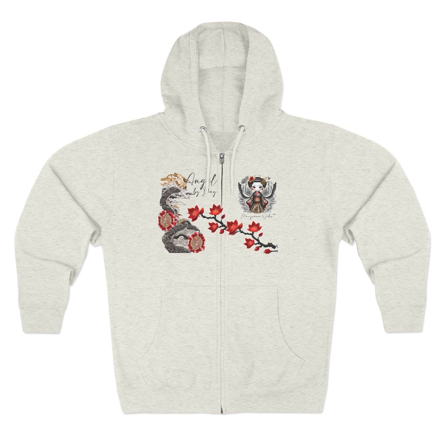 Angel by Day, Dragon by Night Zip-Hoodie - Japanese Dragon and Geisha Angel - Zip-Up Unisex Hoodie