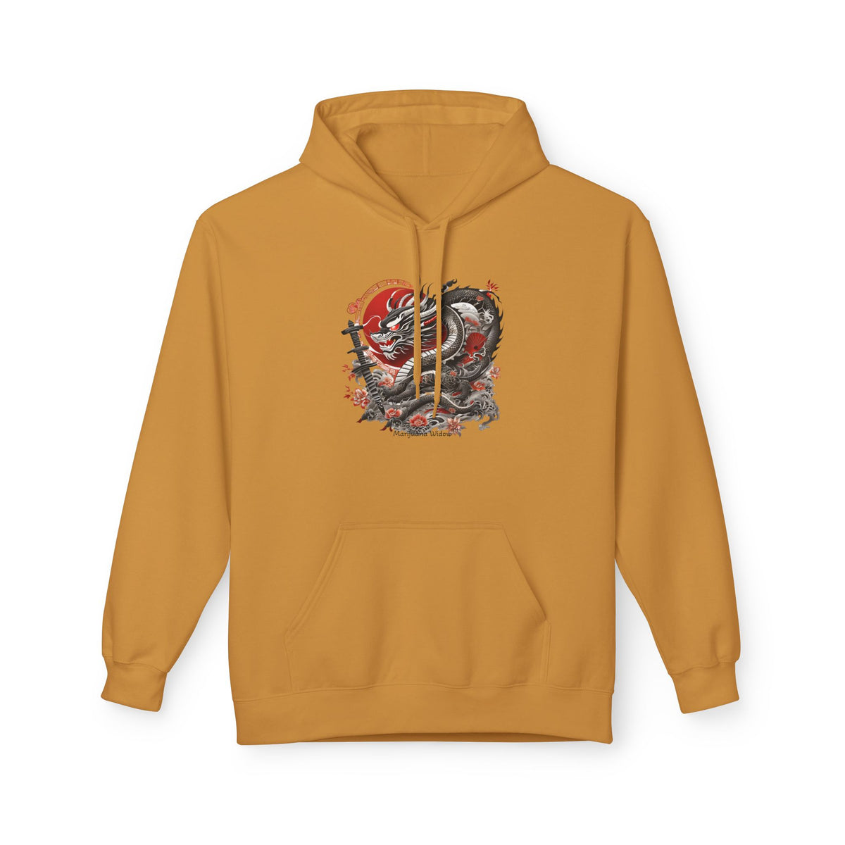 Koi Dragon Hoodie - Japanese Tattoo Style, Red Black - Unisex Sweatshirt - Marijuana Widow