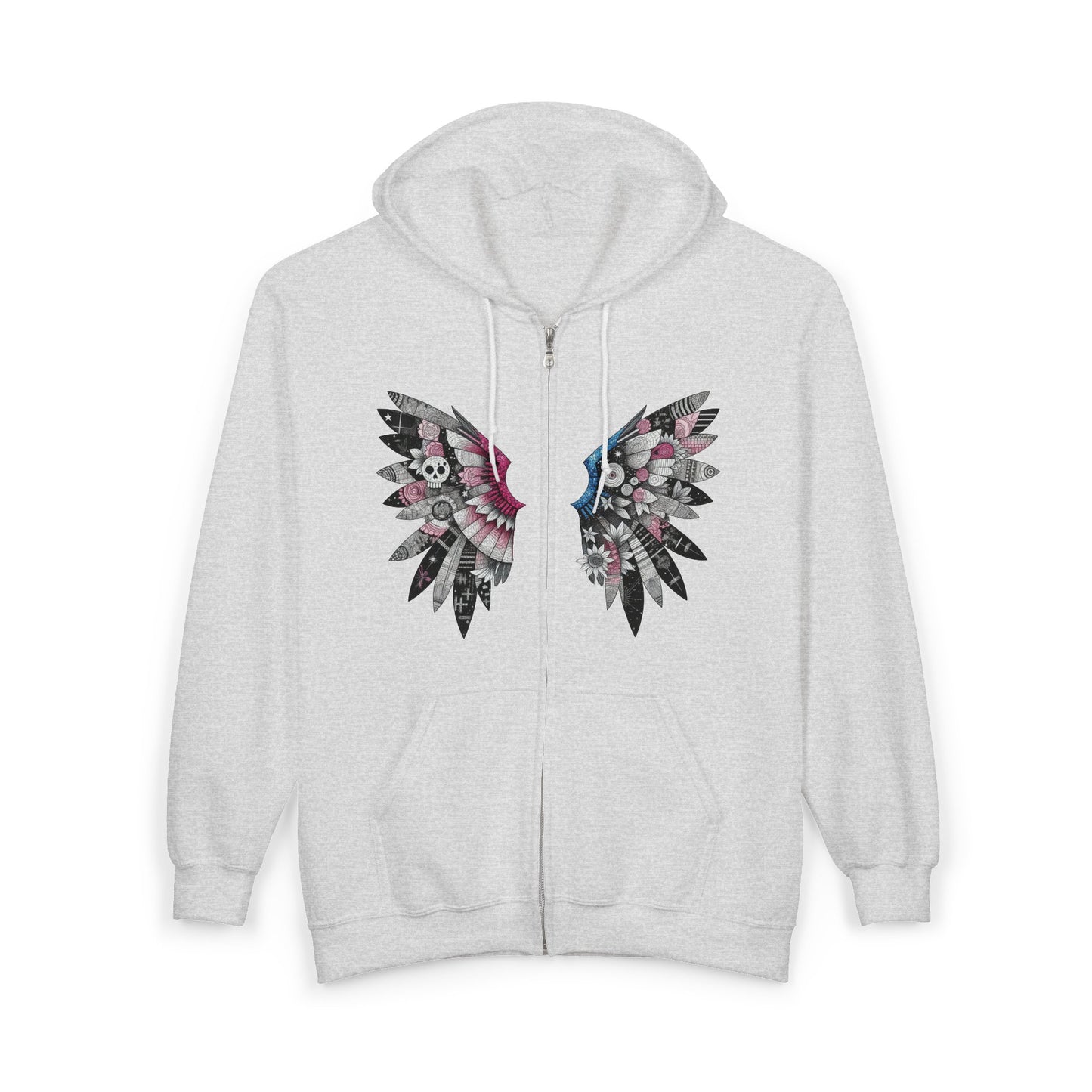 Angel Wings — Floral Skull Back Graphic - Full-Zip Hoodie