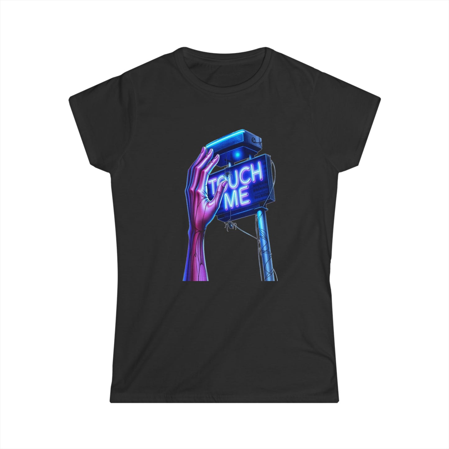 Touch Me - Blue Neon Sign - Women's Softstyle Short-Sleeve T-Shirt