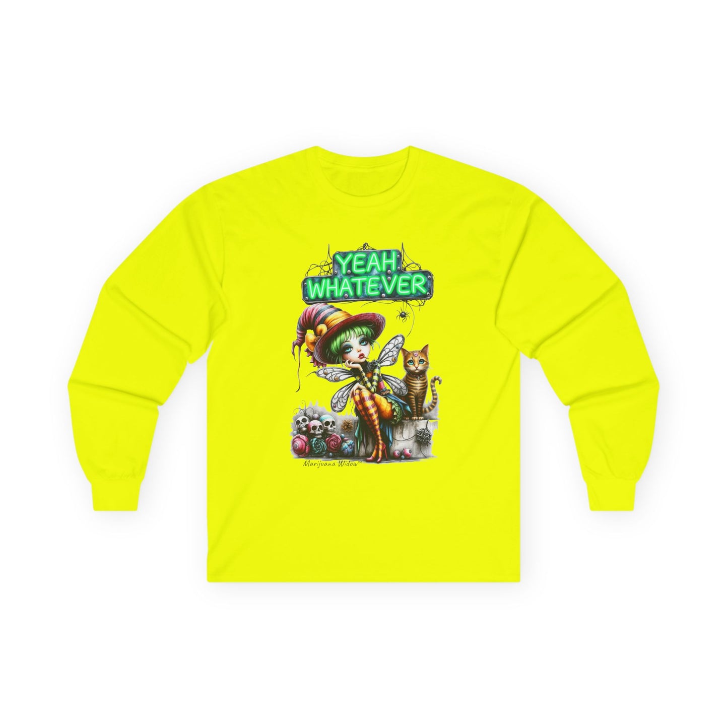 Halloween Fairy - Yeah Whatever - Fairy and Skeleton with Cat - Unisex Long Sleeve Tee