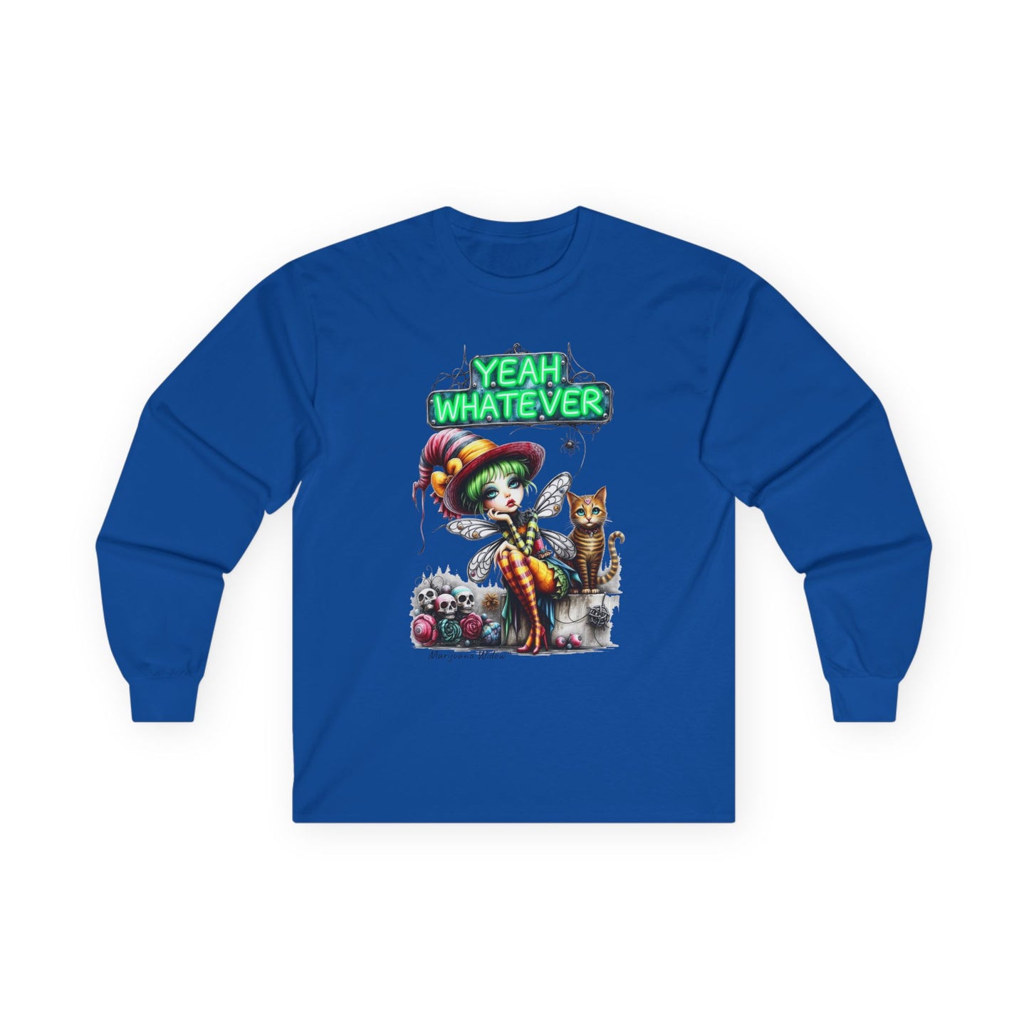 Halloween Fairy - Yeah Whatever - Fairy and Skeleton with Cat - Unisex Long Sleeve Tee