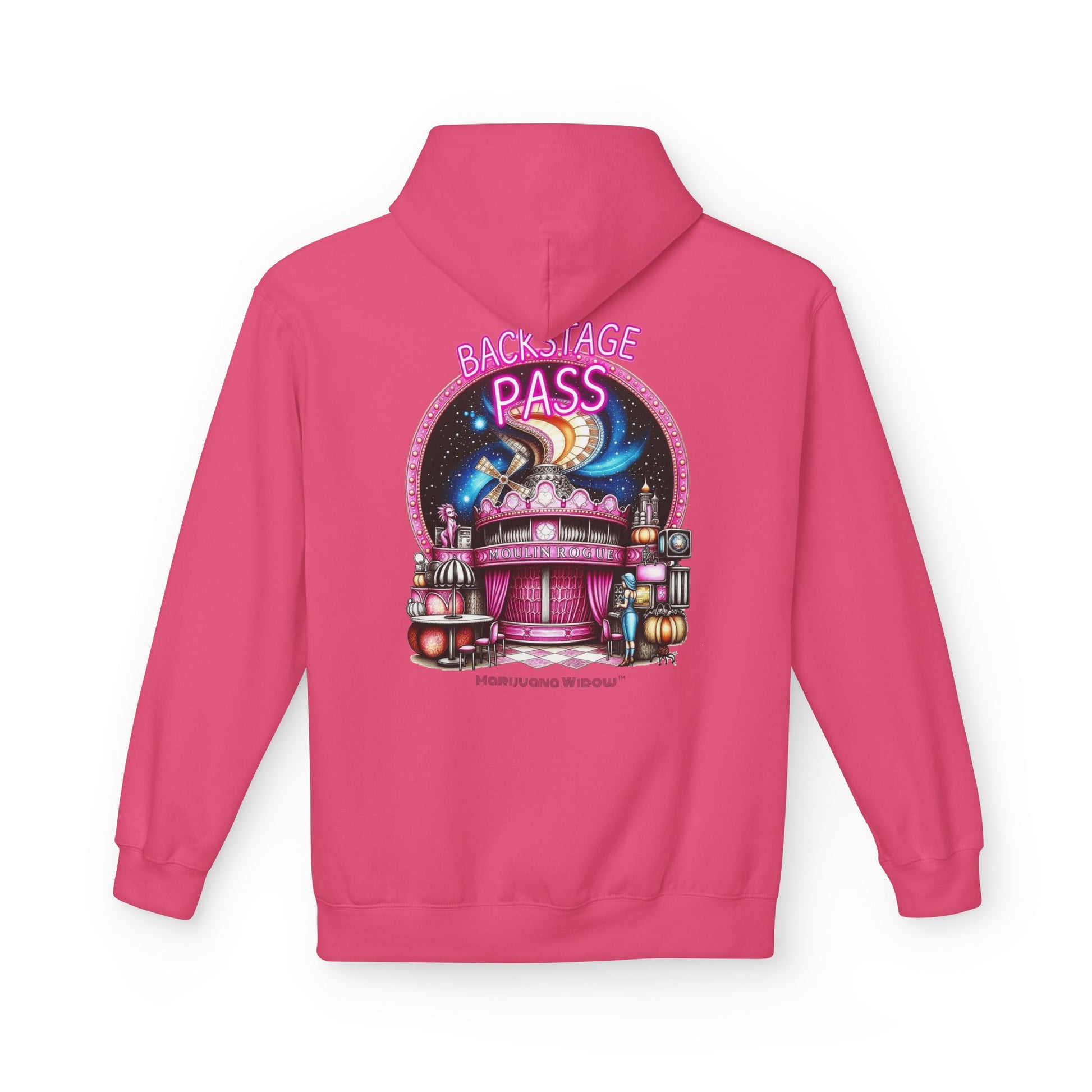 Backstage Pass Hoodie - Boozy Fairy - Neon Burlesque Theater Graphic Unisex Pullover - Marijuana Widow