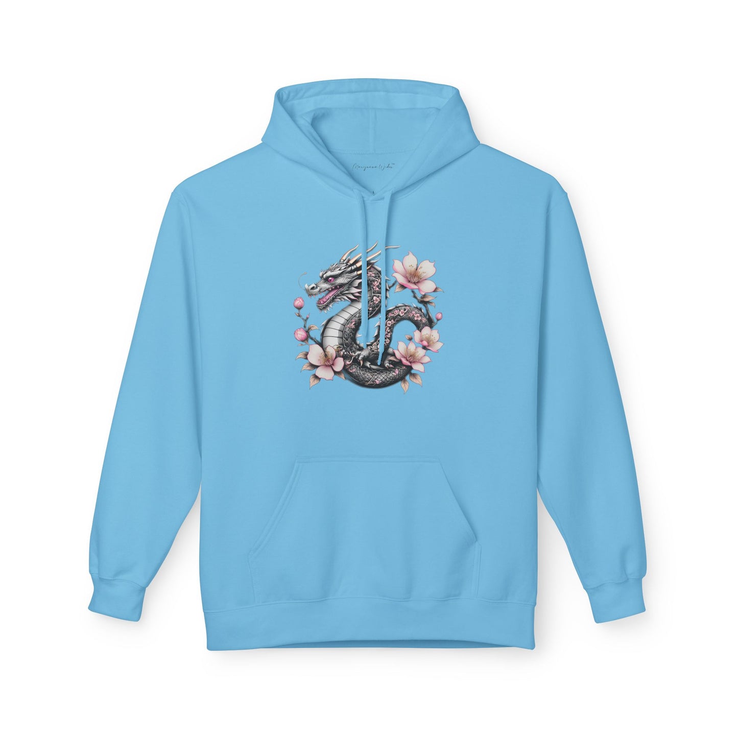 Asian Influence - Floral Dragon Hoodie – Watercolor Sakura Yin-Yang Design - Unisex Sweatshirt