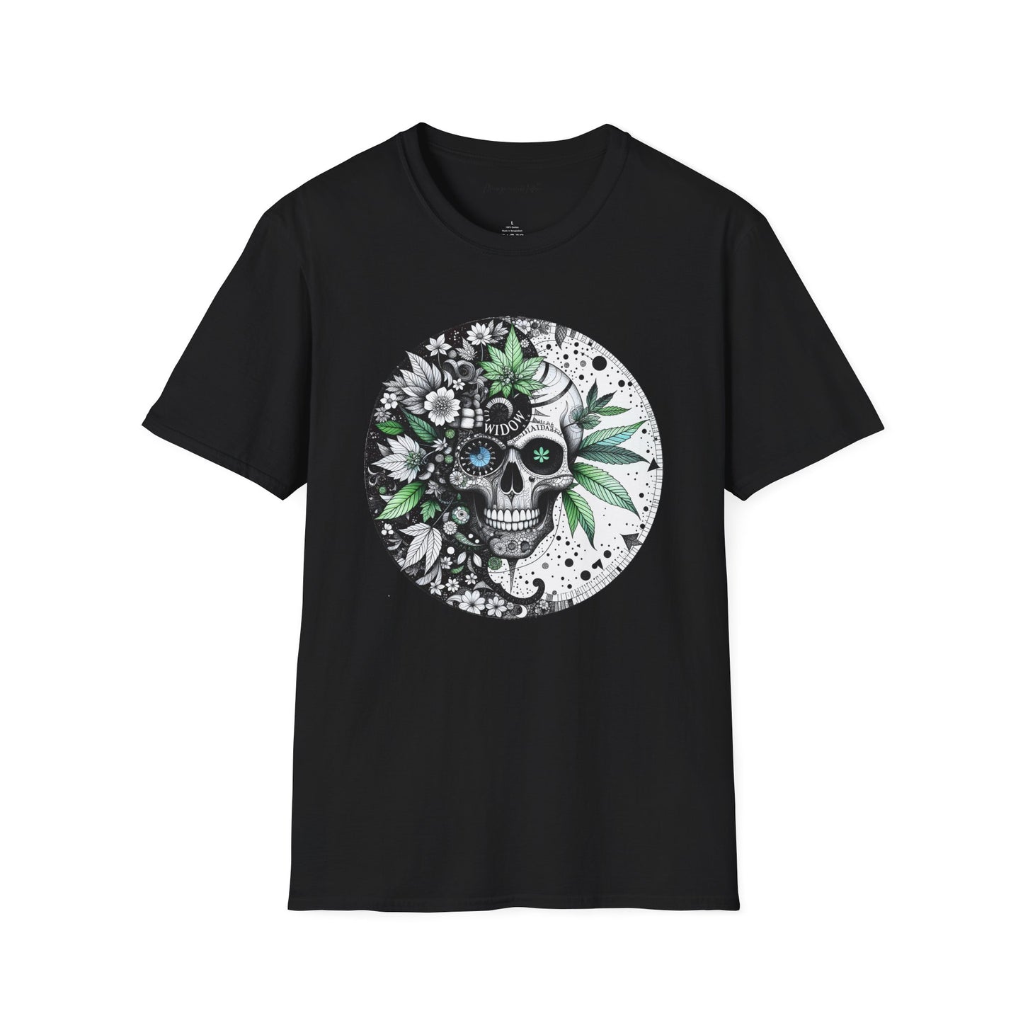 Skull Floral Tee — 'Widow' Botanical Day of the Dead Graphic Unisex Soft T-Shirt