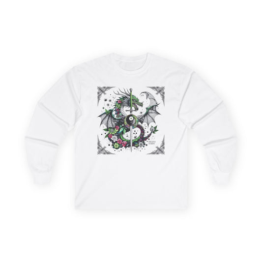 Dragon Slayer Long Sleeve Tee — Dragon with Sword Gothic Shirt - Marijuana Widow
