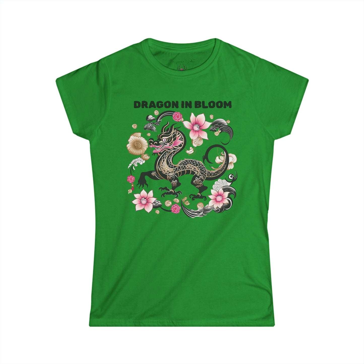 Dragon in Bloom — Dragon & Cherry Blossom Women's Tee — Floral Asian-Inspired Graphic Shirt