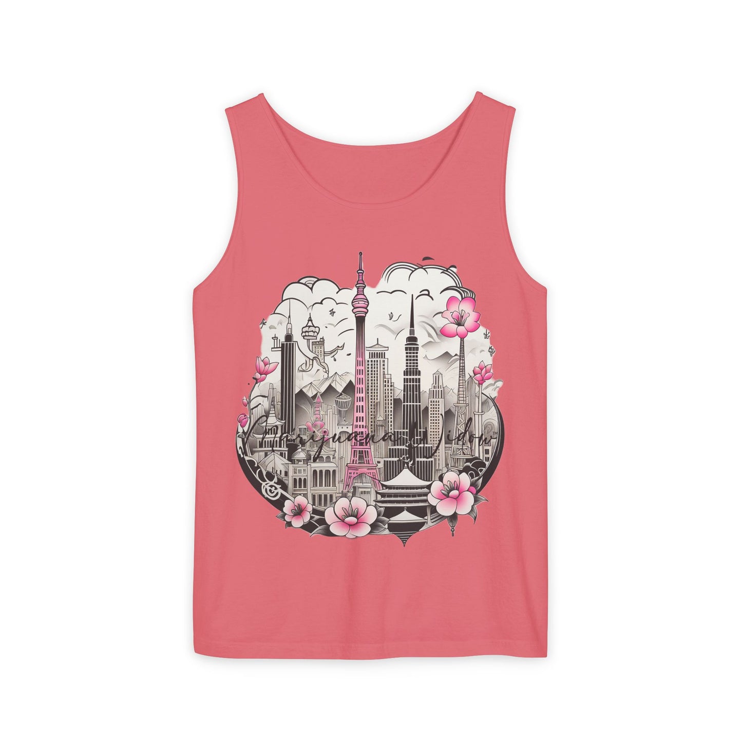 Tokyo Skyline Tank Top — Cherry Blossom Cityscape Graphic - Unisex Tank Top
