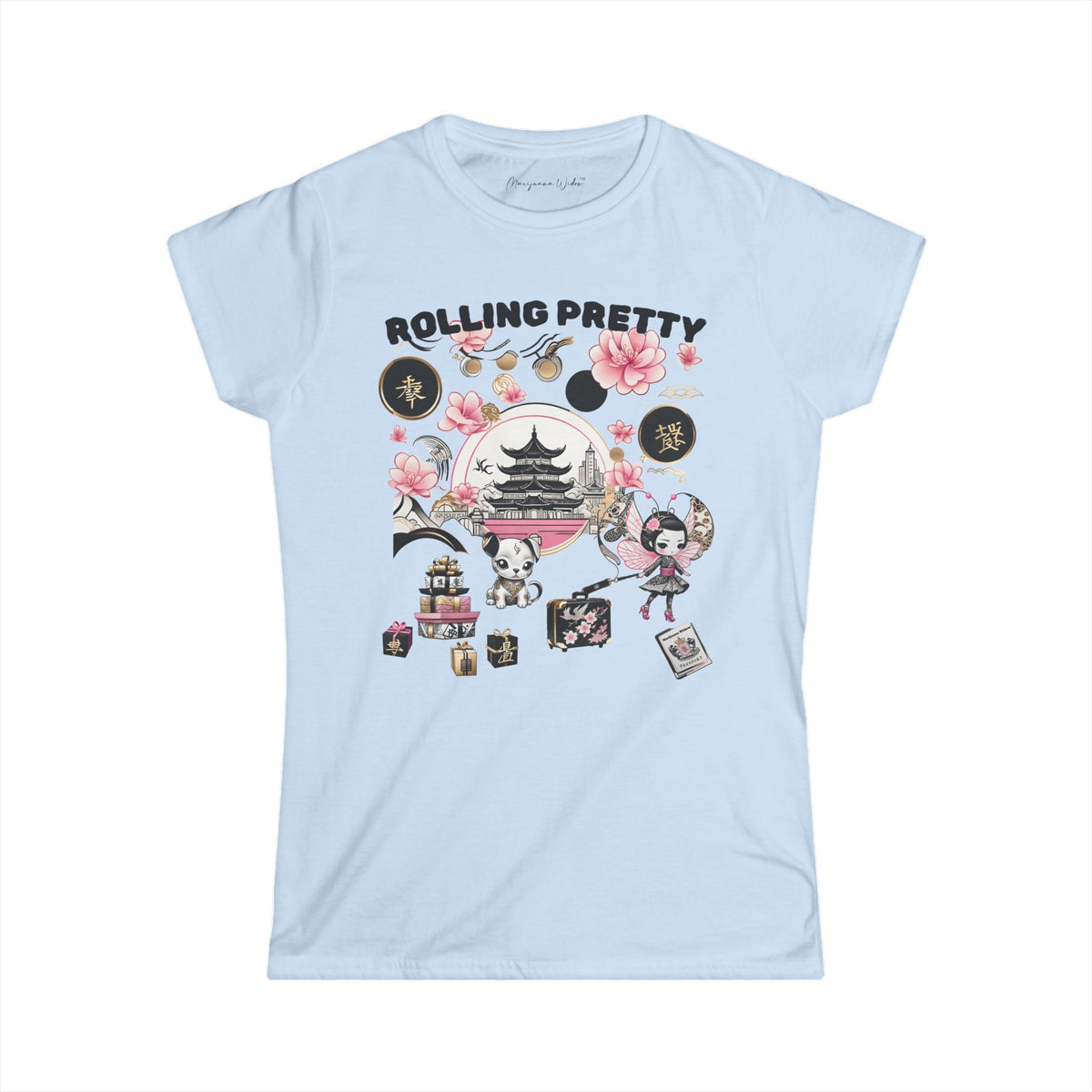 Geisha Angel on Vacation — Rolling Pretty - Women's Tee - Marijuana Widow