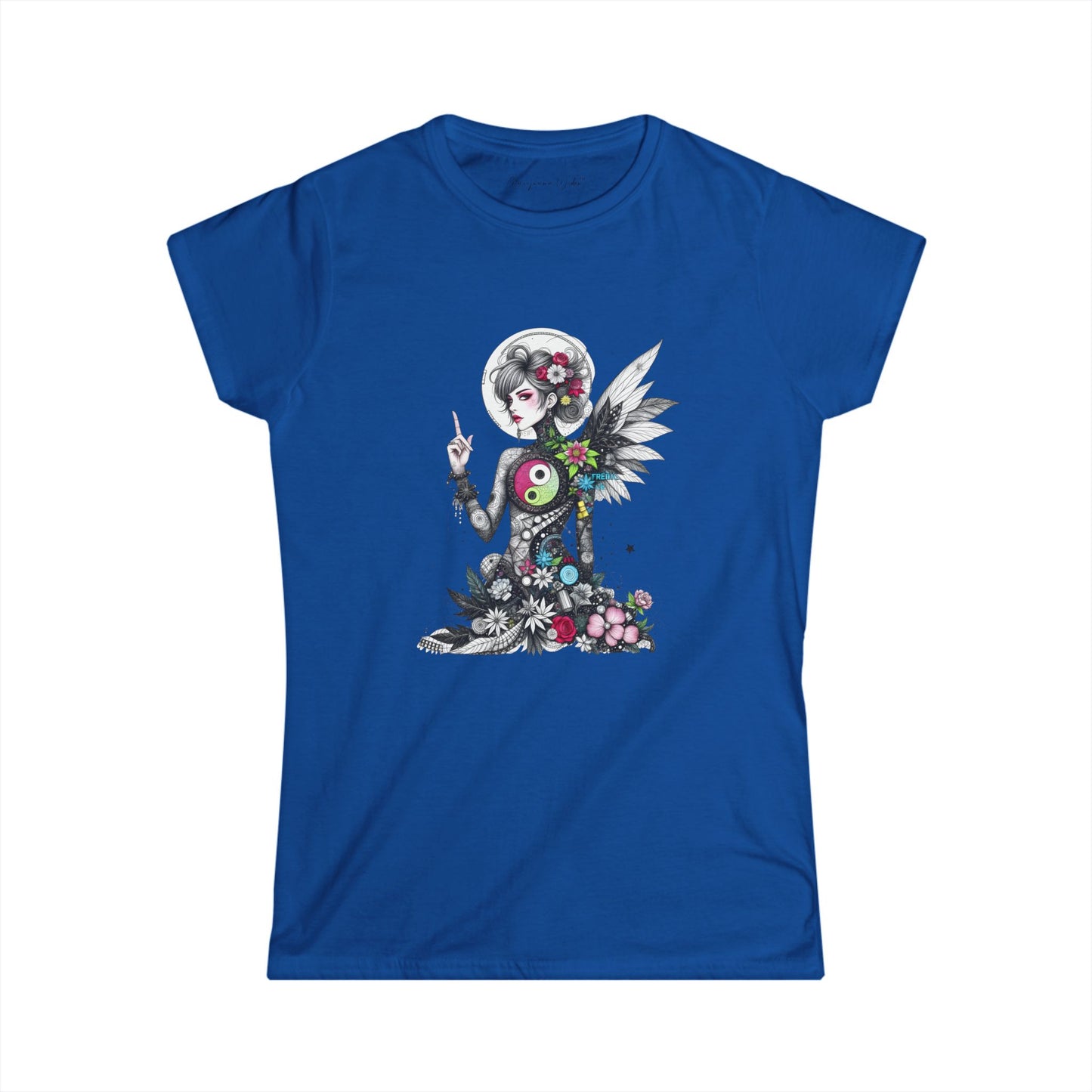 Angel Goddess Ying Yang — Whimsical Botanical Art Women's T-shirt