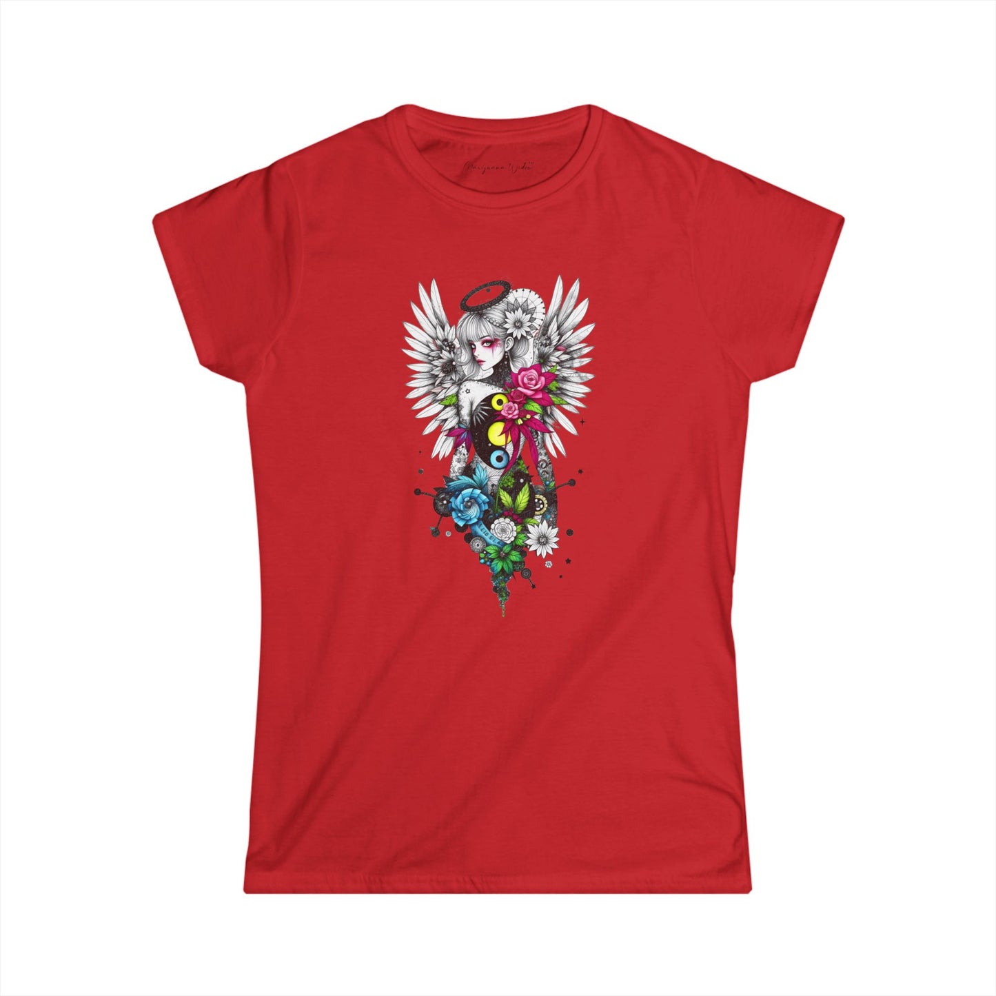 Angel Halo Floral Tee — Gothic Floral Graphic Women's T-Shirt
