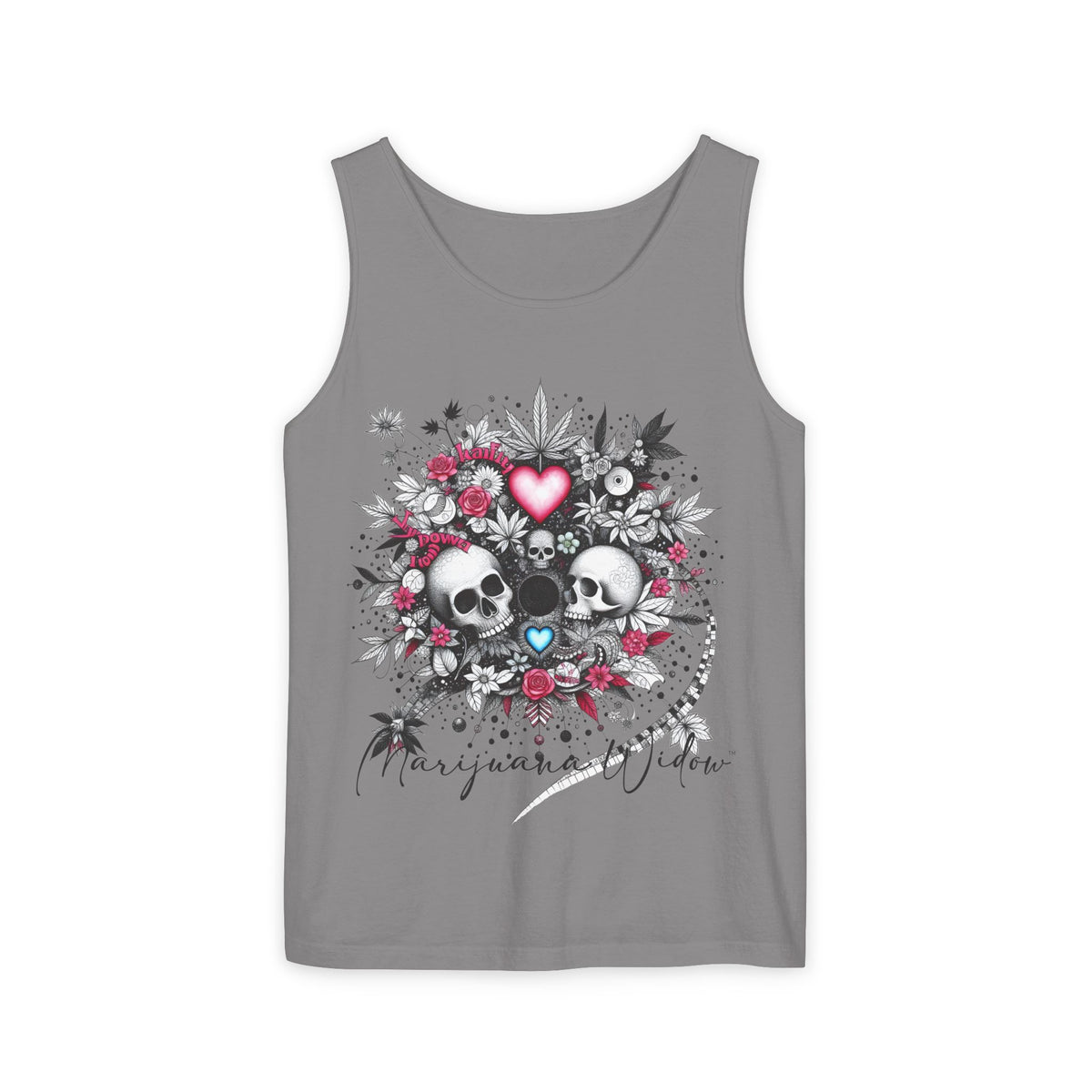 Skull & Roses Tank Top — Romantic Gothic Floral Graphic - Unisex Tank Top - Marijuana Widow