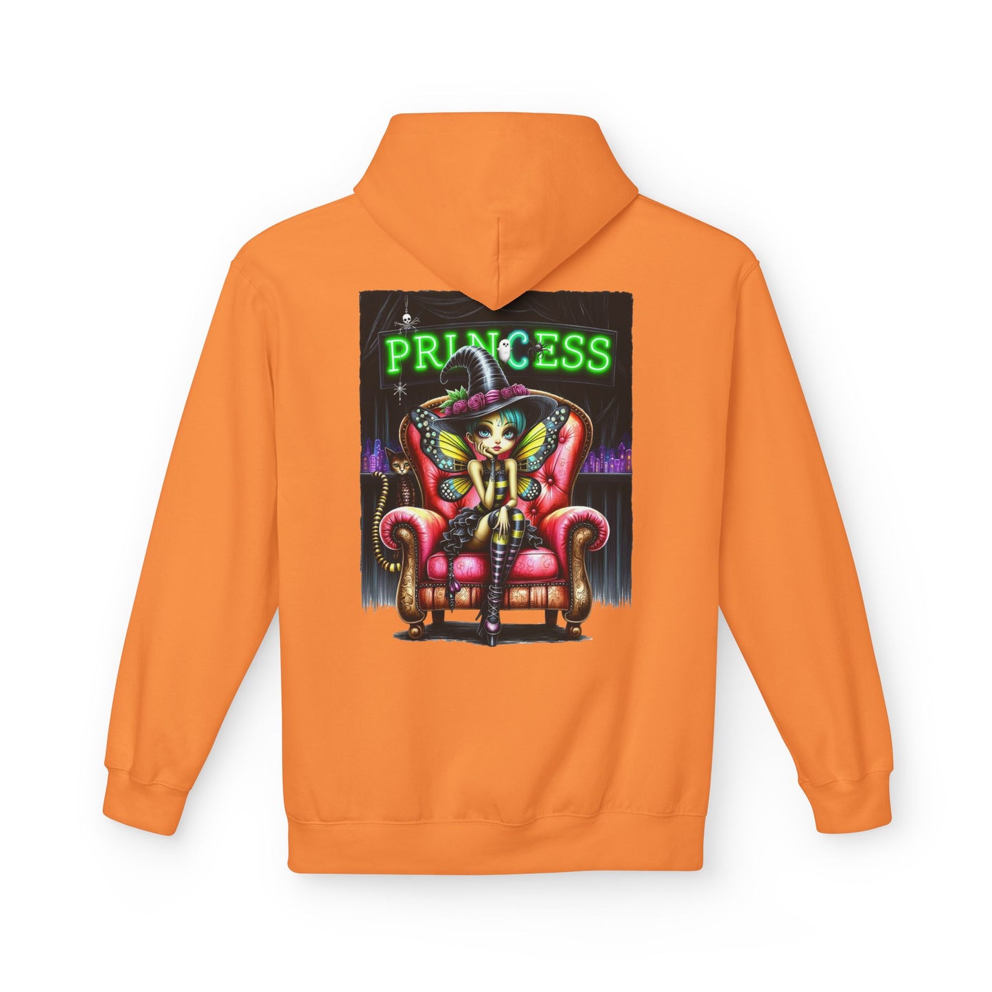 Princess Witch Hoodie — Gothic Neon Throne Graphic Unisex Hoodie