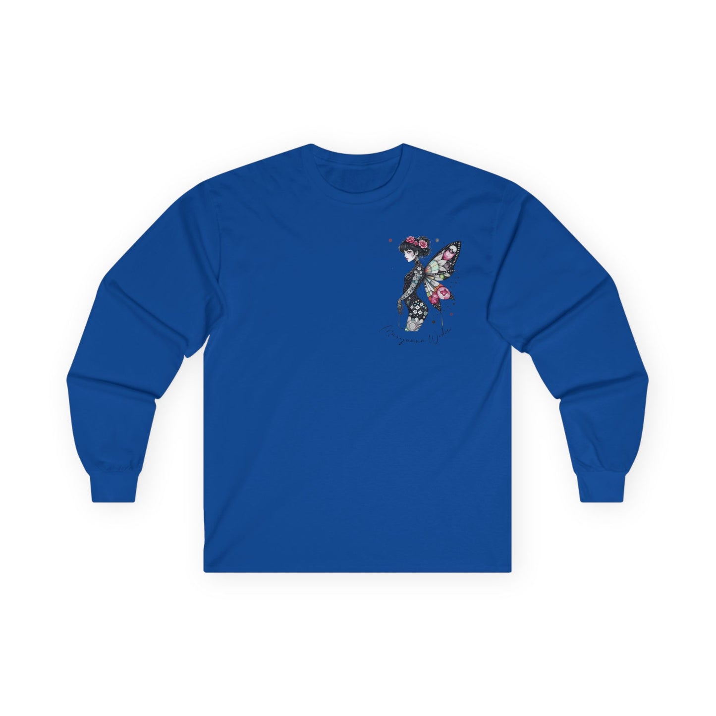Dripping Ink - Fairy Butterfly Floral Long Sleeve Tee — Watercolor Wings - Front & Back Print Unisex Tee