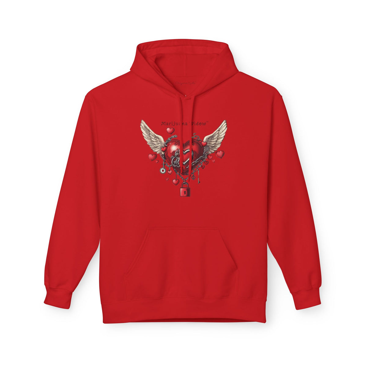 Winged Heart Lock Hoodie — Locked Heart Graphic Pullover Front and Back Graphic - Marijuana Widow