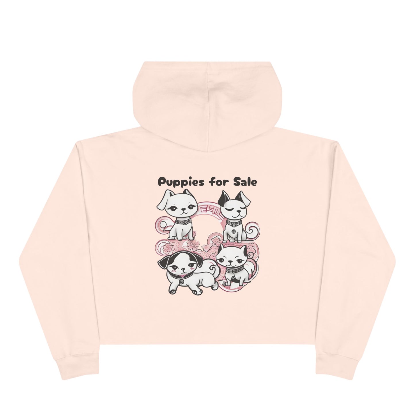 My Favorite Puppy - Crop Hoodie — Cute Kawaii Puppy with Pink Flowers - Women's Crop Hoodie