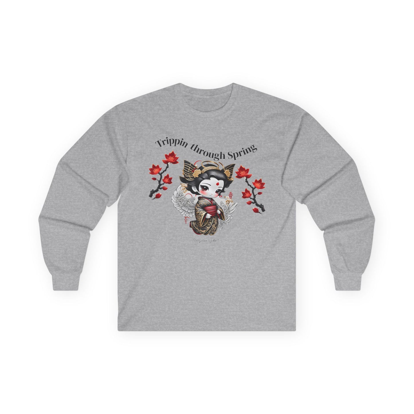 Geisha Angel - Trippin Through Spring - Cute Japanese Maple Leaves - Unisex Long Sleeve Tee