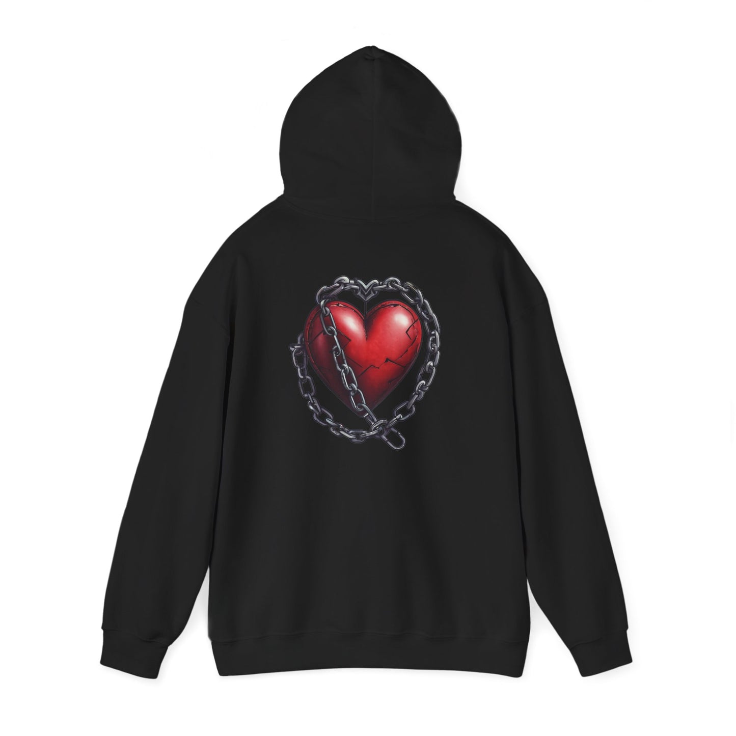 Broken Heart Locked in Chain Hoodie – Gothic Red Heart Graphic Unisex Sweatshirt