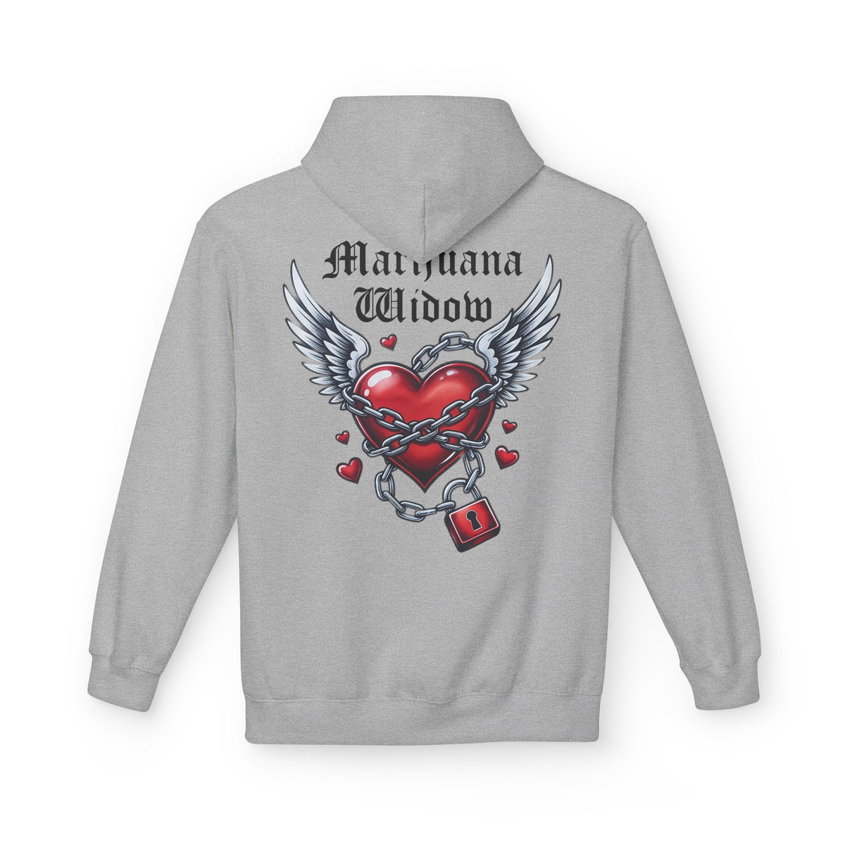 Winged Heart Lock Hoodie — Locked Heart Graphic Pullover Front and Back Graphic - Marijuana Widow