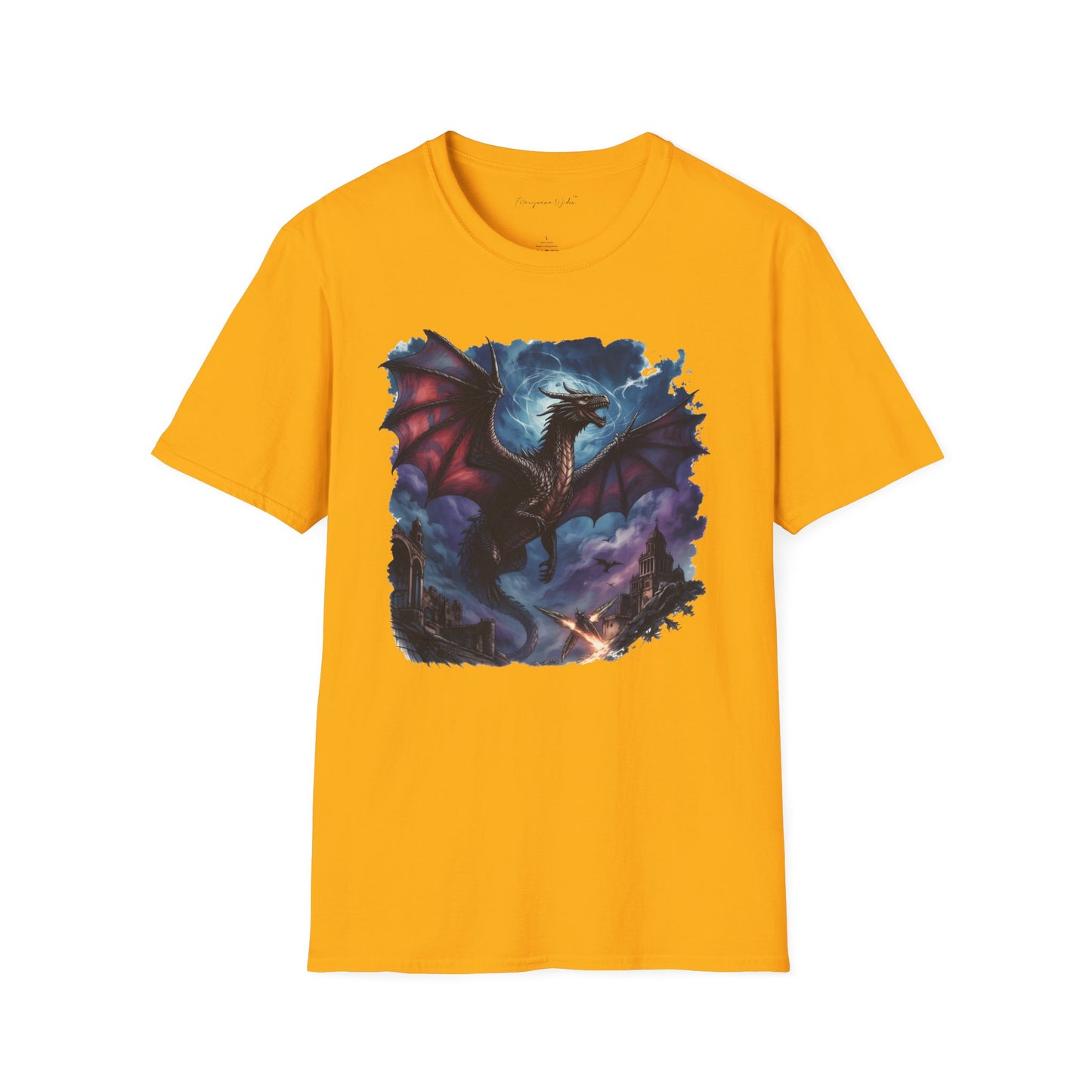Dragon Night Above the Tower Unisex T-Shirt — Fantasy Dragon Artwork Tee