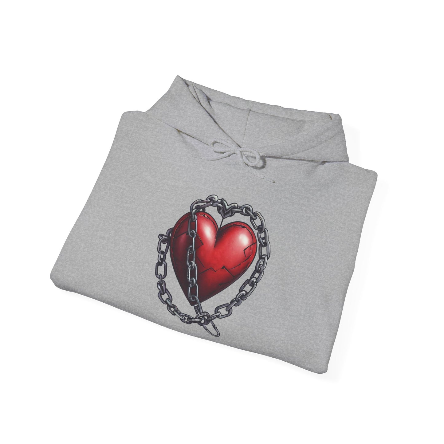 Broken Heart Locked in Chain Hoodie – Gothic Red Heart Graphic Unisex Sweatshirt