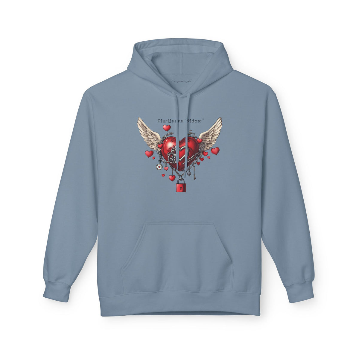 Winged Heart Lock Hoodie — Locked Heart Graphic Pullover Front and Back Graphic - Marijuana Widow