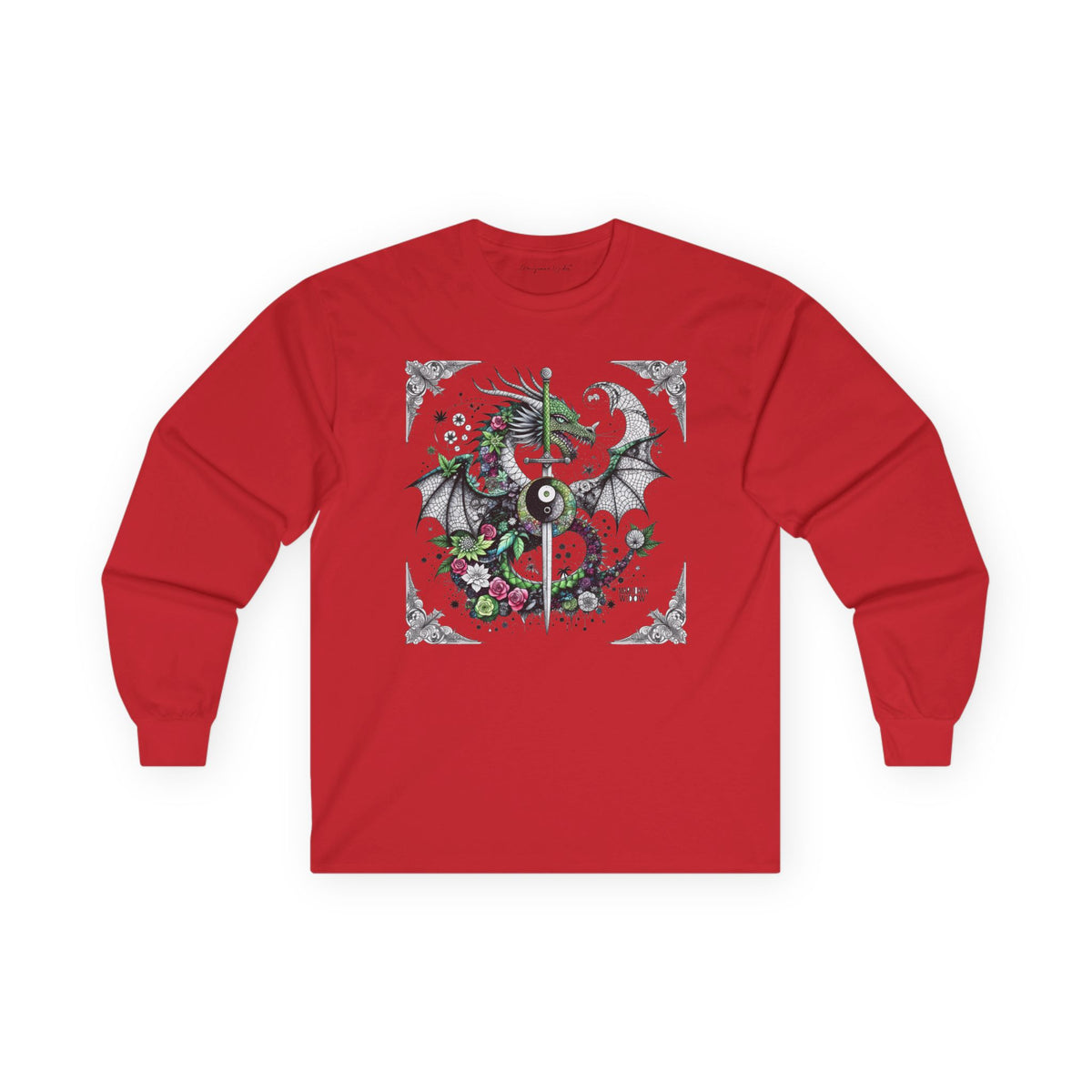 Dragon Slayer Long Sleeve Tee — Dragon with Sword Gothic Shirt - Marijuana Widow