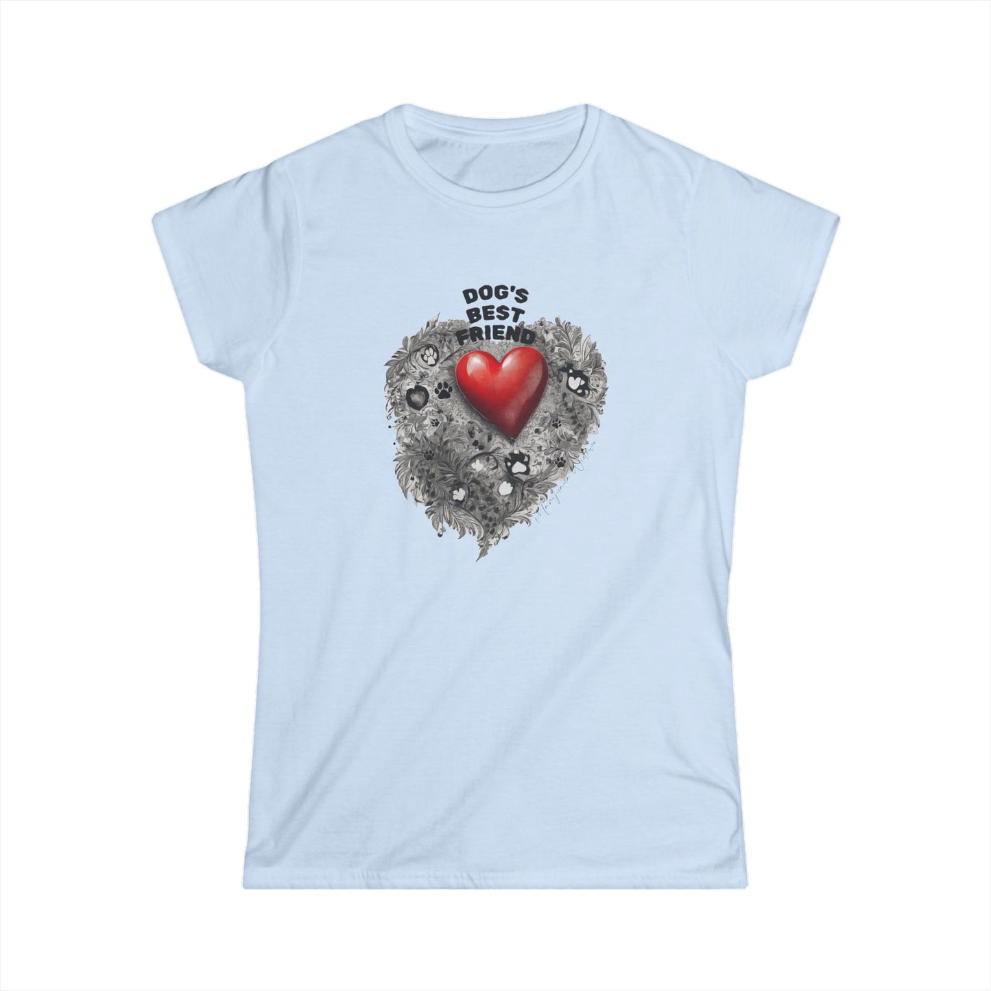 Dog's Best Friend - Red Heart on Rustic Floral Heart Design - Women's Tee