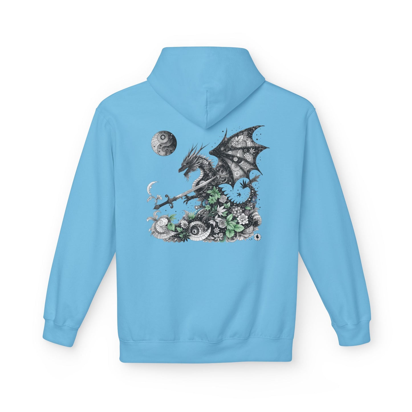 Midnight Garden Hoodie — Black & Green Fantasy Dragon Sword Unisex Hoodie