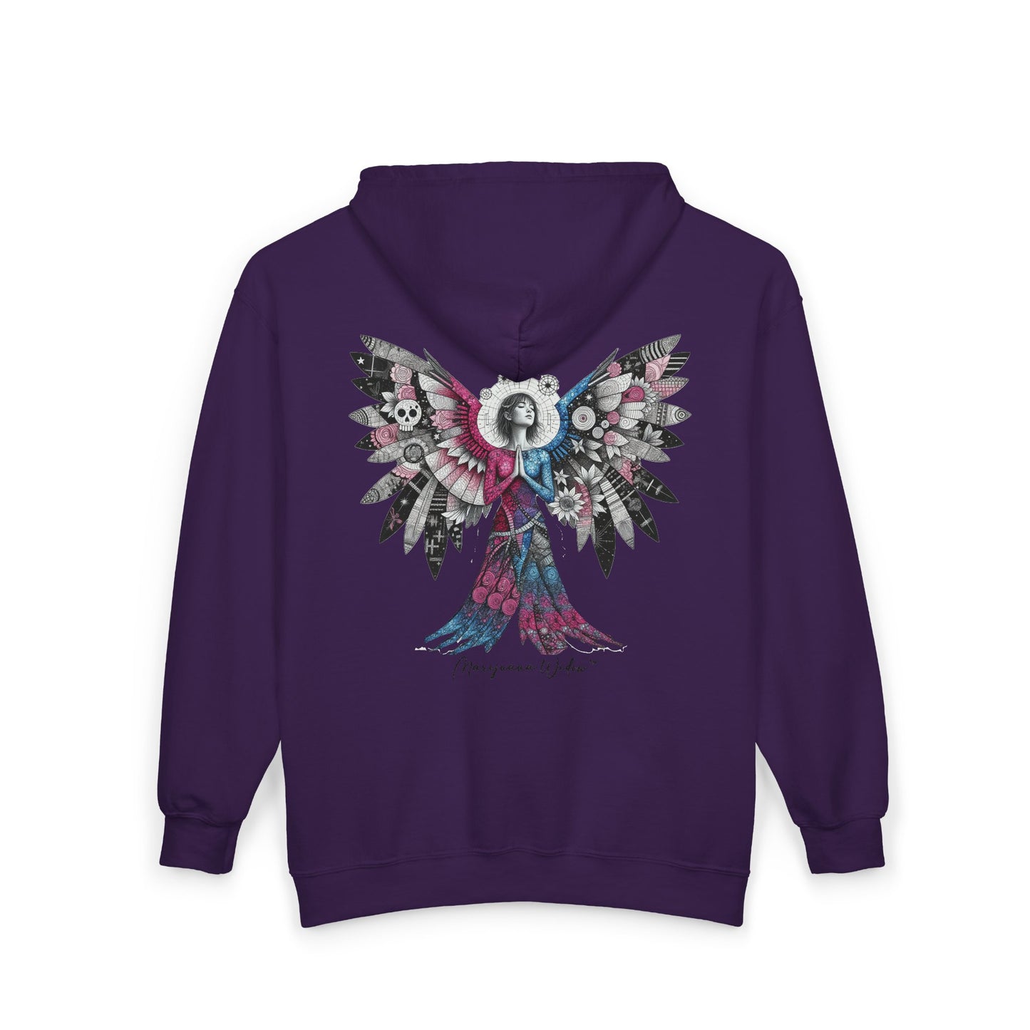 Angel Wings — Floral Skull Back Graphic - Full-Zip Hoodie
