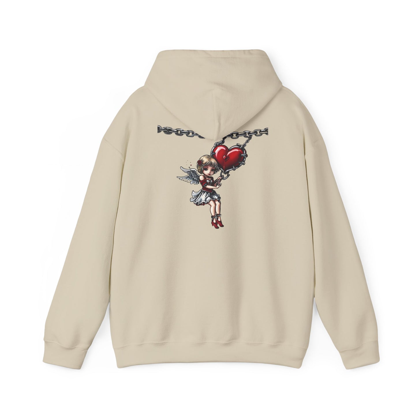 Cupid Girl Heart Necklace Hoodie – Cute Romantic Graphic Unisex Sweatshirt