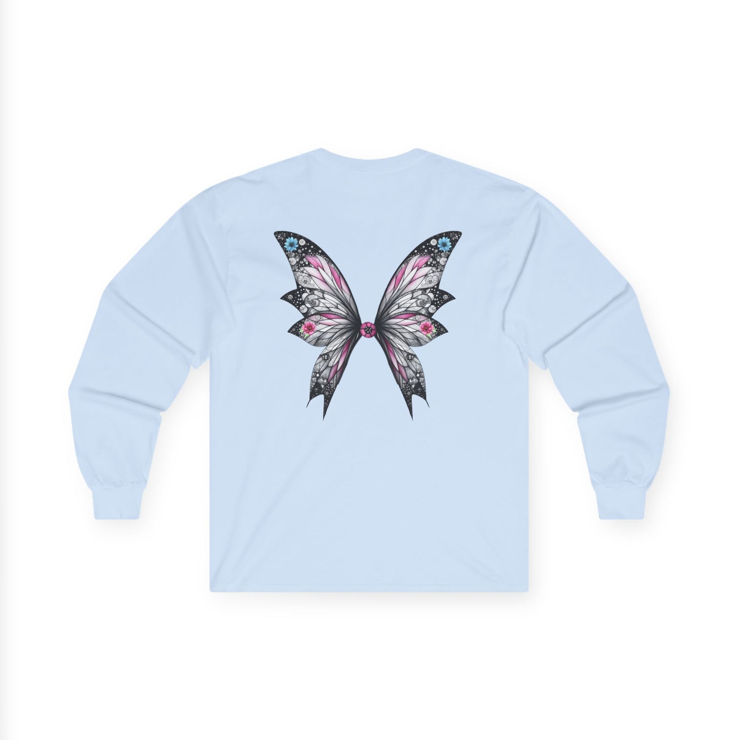 Wing and a Prayer - Fairy Butterfly Wings Long Sleeve Tee — Floral Gothic Butterfly Graphic