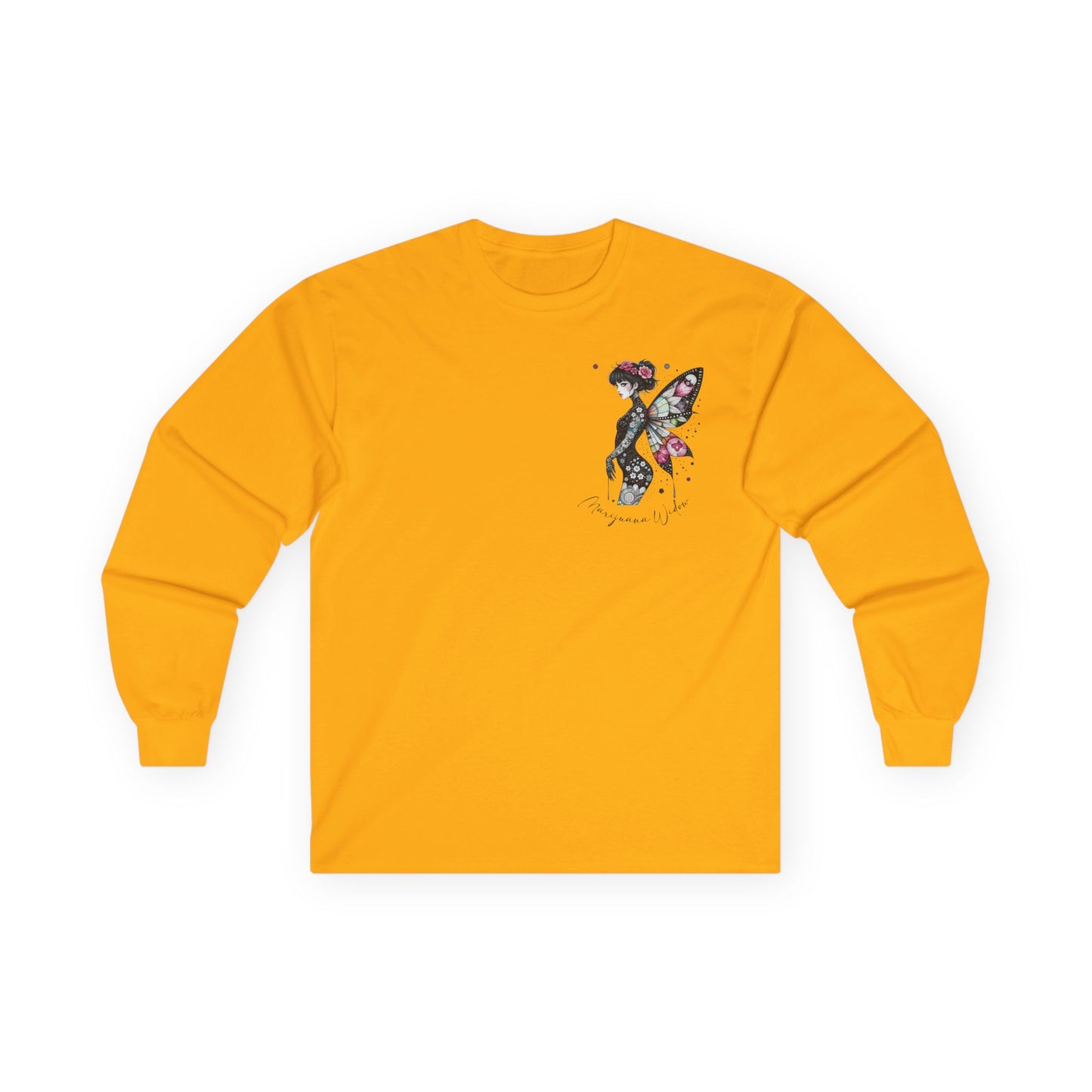 Dripping Ink - Fairy Butterfly Floral Long Sleeve Tee — Watercolor Wings - Front & Back Print Unisex Tee