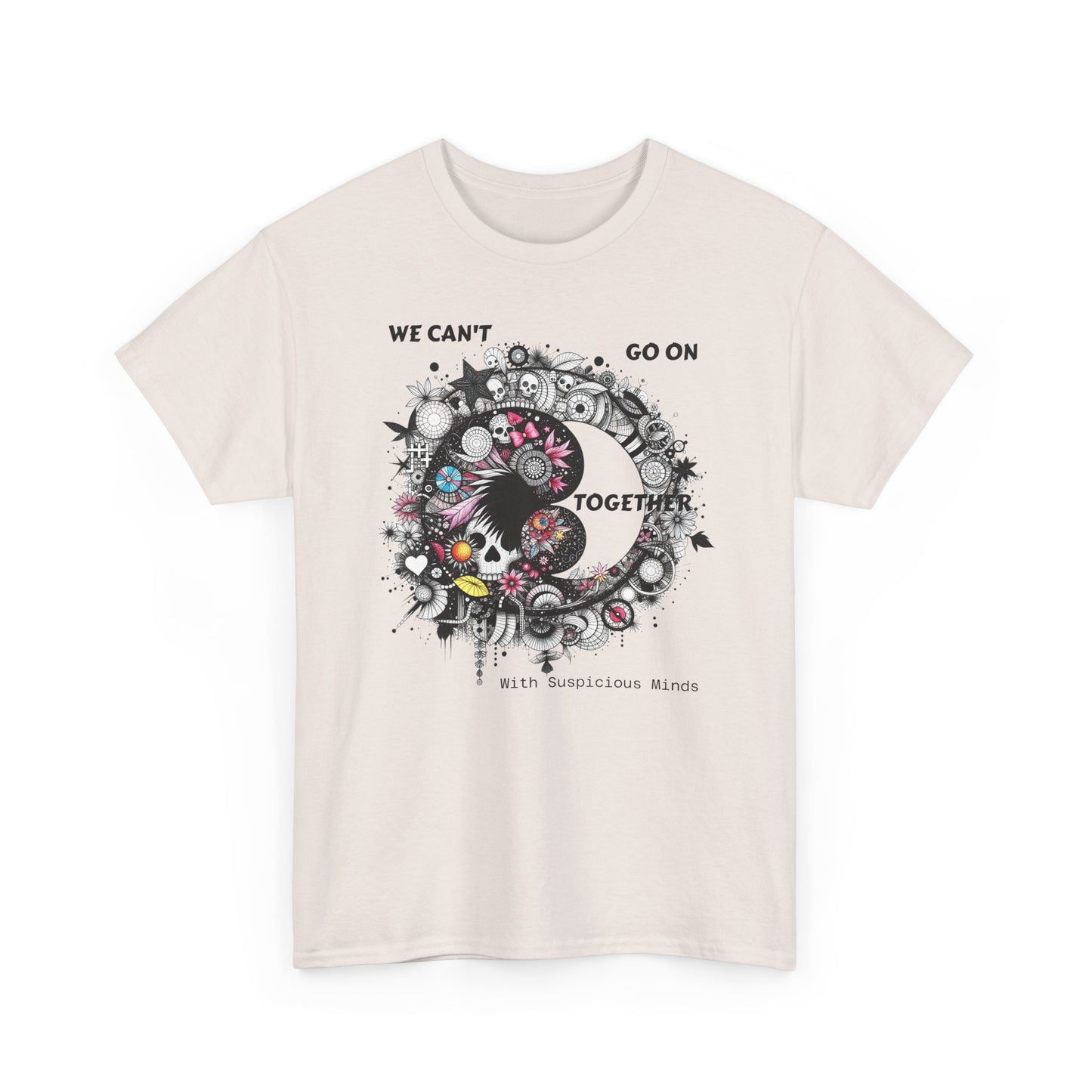 We Can't Go on Together - Ying Yang Floral Skull T-Shirt- Gothic Boho Graphic Unisex Tee
