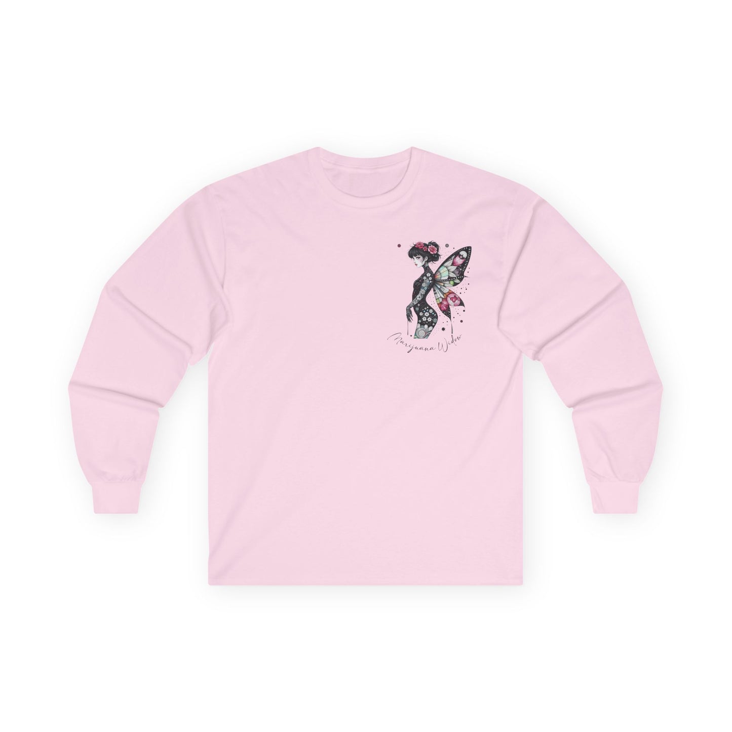 Dripping Ink - Fairy Butterfly Floral Long Sleeve Tee — Watercolor Wings - Front & Back Print Unisex Tee