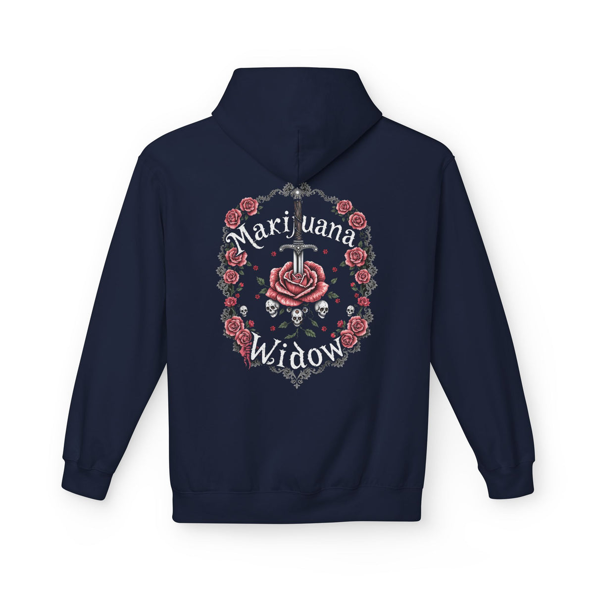 Marijuana Widow "Heart Aperture" - Pink Rose with Lace and Skulls Floral Hoodie - Marijuana Widow