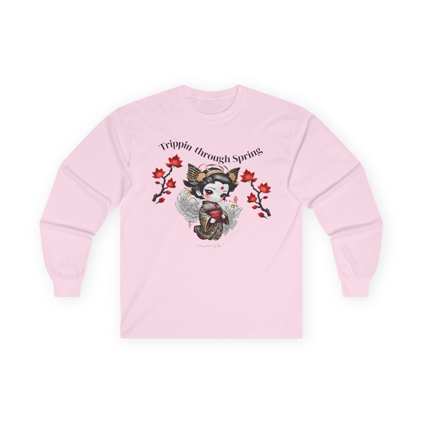 Geisha Angel - Trippin Through Spring - Cute Japanese Maple Leaves - Unisex Long Sleeve Tee