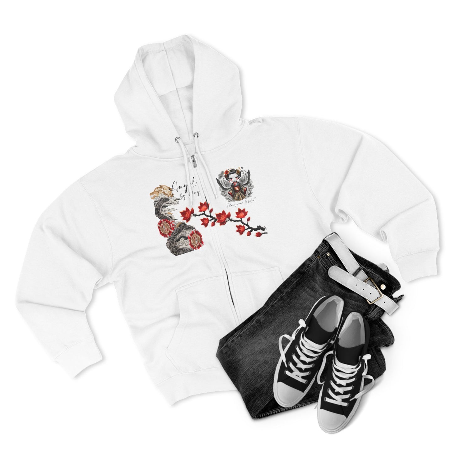 Angel by Day, Dragon by Night Zip-Hoodie - Japanese Dragon and Geisha Angel - Zip-Up Unisex Hoodie
