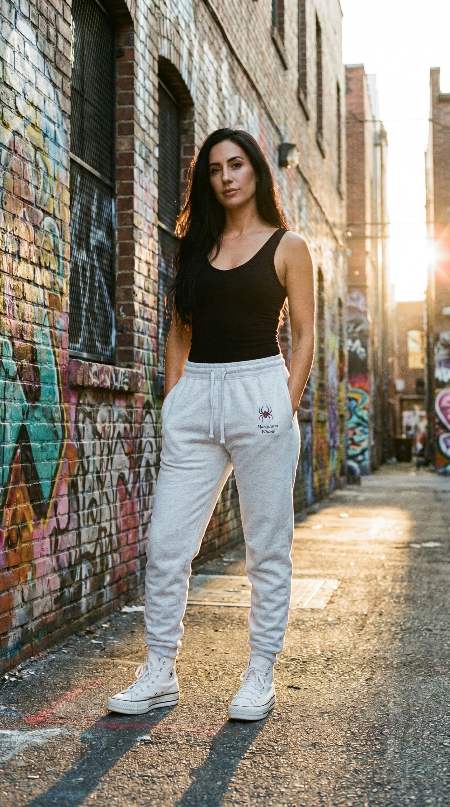 Pink Spider Embroidered Joggers — Cozy Casual Sweatpants for Everyday Wear