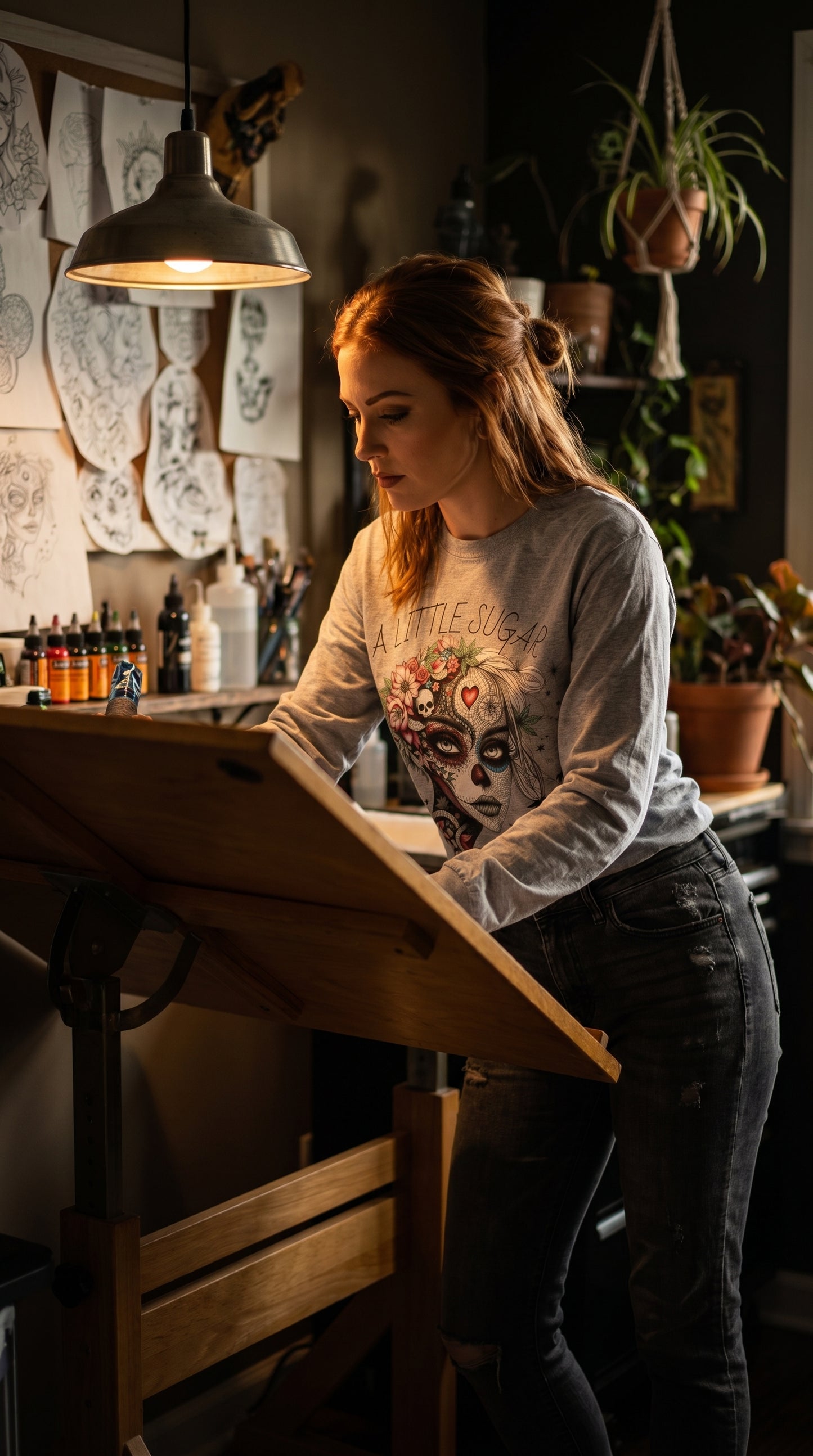 Day of the Dead Long Sleeve Tee — A Little Sugar - Skull Floral Graphic